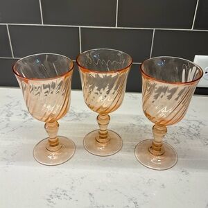 Cristal D'arques-Durand Rosaline Pink Swirl Optic Wine Glass lot of 3
